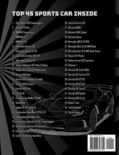 Sports Cars Coloring Book: A Collection of 45 Cool Supercars | Relaxation Coloring Pages for Kids, Adults, Boys, and Car Lovers WoodArtSupply