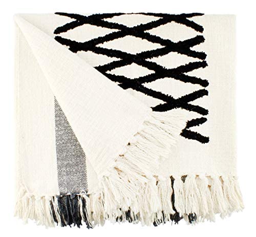 AuldHome Design Boho Farmhouse Throw, Black and Off White 50 x 60 Inch Striped Blanket AuldHome Design