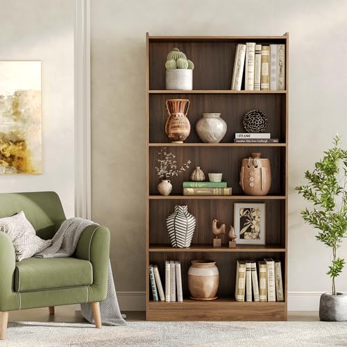 LITTLE TREE 72-Inch Tall Bookcase, 6-Tier Wooden Large Bookshelf, Wide Bookcase Bookshelves, Freestanding Modern Display Shelving Unit for Living Room, Bedroom, Office, Rustic Brown LITTLE TREE