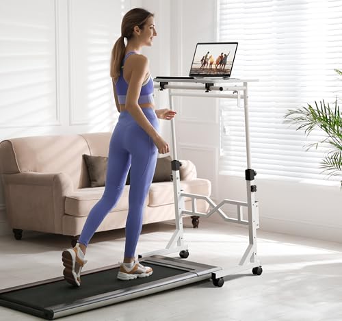Oransail Small Standing Desk with Wheels, 29.5-45.3 Inch Adjustable Height, Portable Treadmill Desk, Rolling Computer Table for Walking Pad with a Cup Holder and a Hook Oransail