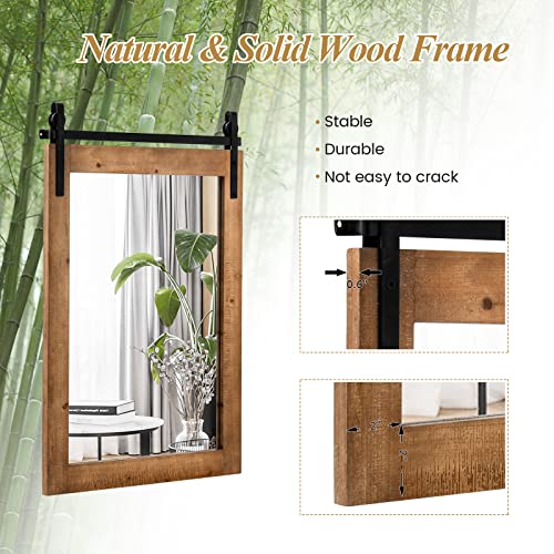 Tangkula Farmhouse Wall Mirror, Rustic Bathroom Mirror with Wood Frame and Metal Bracket, Wall Mounted Barn Door Mirror for Living Room Bathroom, 22 x 30 Inch Tangkula