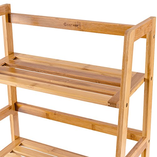 COSTWAY 47.5'' Natural Bamboo 4-Tier Ladder Shelf - Stylish Storage and Display Rack COSTWAY