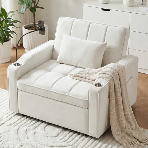 ERYE 3-in-1 Convertible Sleeper Sofa Bed with Pull Out Sleeper Couch Bed & Reclining Backrest, Modern Single Lounge Chair Convertible Tufted Sofabed for Home Apartment