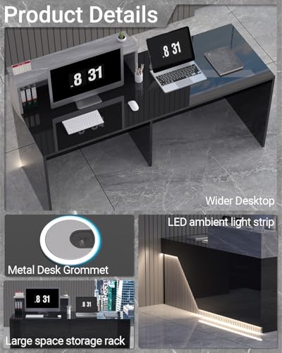 STLWR Reception Desk with Storage & RGB Seven-Color Light Strip,Modern Front Desk Reception Counter for Checkout, Lobby, Beauty Salon (70.8" - L) STLWR
