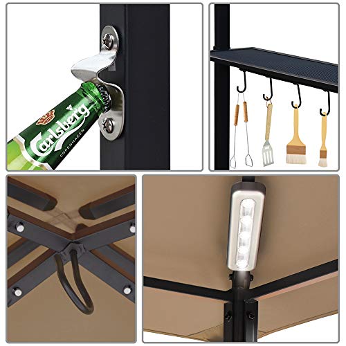 Eurmax USA 5x8 Grill Gazebo Shelter for Patio and Outdoor Backyard BBQ's, Double Tier Soft Top Canopy and Steel Frame with Bar Counters, Bonus LED Light X2(Khaki) Eurmax