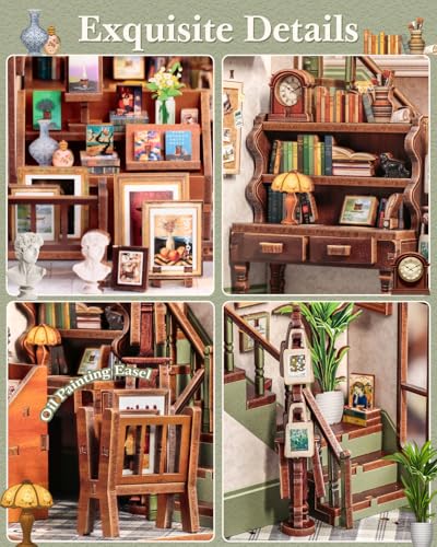CUTEBEE Book Nook Kit - DIY Miniature House Dollhouse Kit for Adults, Booknook Library Bookstore Tiny House Bookshelf Decor 3D Wooden Puzzle, Gifts for Family and Friends (Gallery Bookstore)