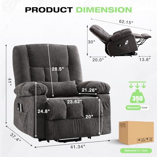 BOSMILLER Power Lift Recliner Chair with Massage and Heat for Elderly,Electric Lift Chair with USB Charging Runction and Side Pockets, Suitable for Living Rooms and bedrooms,Grey