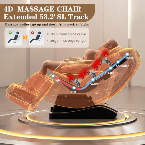 RESTREAL 4D Massage Chair Full Body, Zero Gravity SL-Track Shiatsu Electric Massage Chair Recliner, Airbag Massage, Deep Yoga Stretch with Heat Body Scan Bluetooth Foot Roller, Extendable Footrest RESTREAL