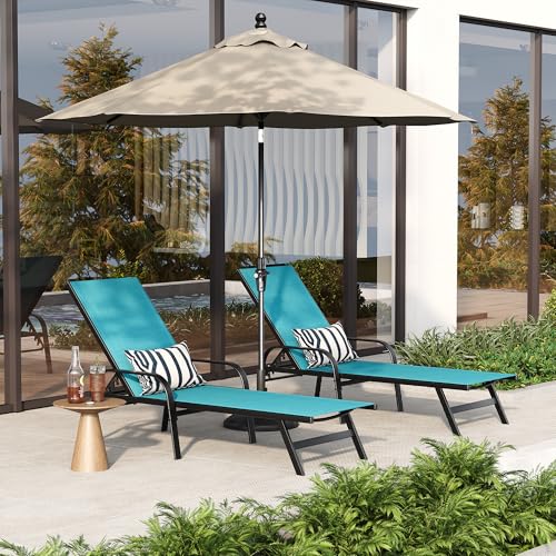 Garvee Outdoor Lounge Chair, Adjustable Patio Reclining Chaise with Textilene Fabric, Pool Lounge Chair with 5-Position Backrest for Patio, Garden, Poolside & Balcony,Sky Blue Set of 2