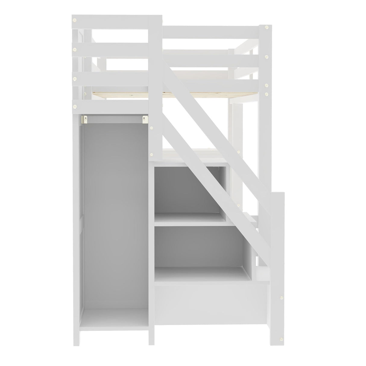 Harper & Bright Designs Twin Size Loft Bed with Stairs and LED Lights, Wood Twin Loft Bed with Storage Shelves and Wardrobe, Loft Bed Frame with Guardrails for Kids Girls Boys, White Harper & Bright Designs