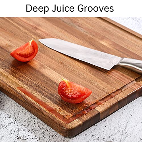 Large Acacia Wood Cutting Board for Kitchen - Caperci Better Chopping Board with Juice Groove & Handle Hole for Meat (Butcher Block) Vegetables and Caperci