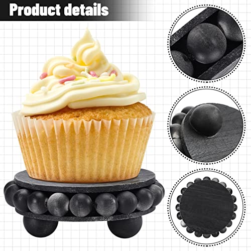 2 Pcs Wooden Risers for Displays Round Wood Riser Distressed Wood Risers Farmhouse Pedestal Display Stand Rustic Pedestal Stand Decor Beaded Display Risers for Tiered Trays Home (Black, 3.94 Inch) Yookeer