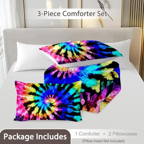 BlessLiving Tie Dye Comforter Set Hippie Bedding Set King Trippy King Size Tie Dye Bed Set Blue Purple Black 3 Piece Gypsy Bohemian Comforter Psychedelic Quilt with 2 Pillow Shams BlessLiving