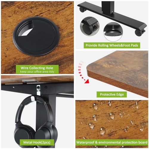 farexon Electric Standing Desk Adjustable Height, 71 x 28 Inch Sit Stand up Desk with Large Mouse Pad, Double Metal Hook,4 Wheels,4 Memory Preset Heights Home Office Computer Desk(Brown) farexon