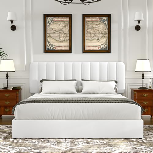 VECELO Full Size Upholstered Bed Frame with 4 Drawers and Headboard, Velvet Platform Storage Bedframe, Wooden Slats Support, No Box Spring Needed,White VECELO