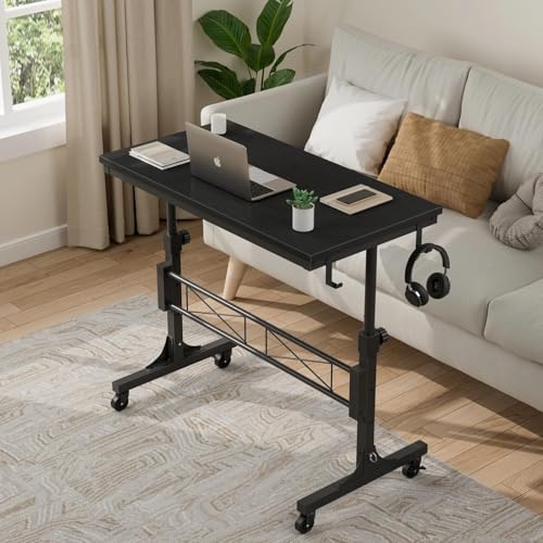 WINAZ Small Portable Rolling Standing Desk - 32 Inch Adjustable Height Mobile Teacher Podium on Wheels for Classroom, Stand Up Desks for Treadmill Walking Pad, Couch Sofa Side Laptop Table, Black WINAZ
