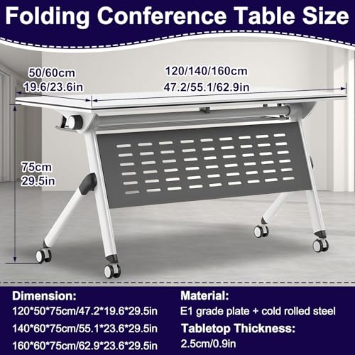 MOFGOE Folding Conference Table, Mobile Training Table with Silent Wheels, Large Wood Training Table, Meeting Mobile Combined Desk, for Office Conference Room Classroom, Modular,4 Pack,47x20x30 Inch MOFGOE