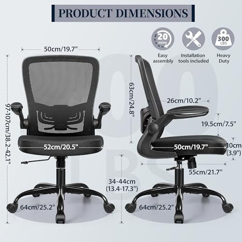 FelixKing Office Chair - Ergonomic Desk Chair with Adjustable Height, 360° Swivel, Flip-up Armrests, Flexible Tilt, Comfy Breathable Cushion and Fabric, Lumbar Support, for Home Conference Room Office