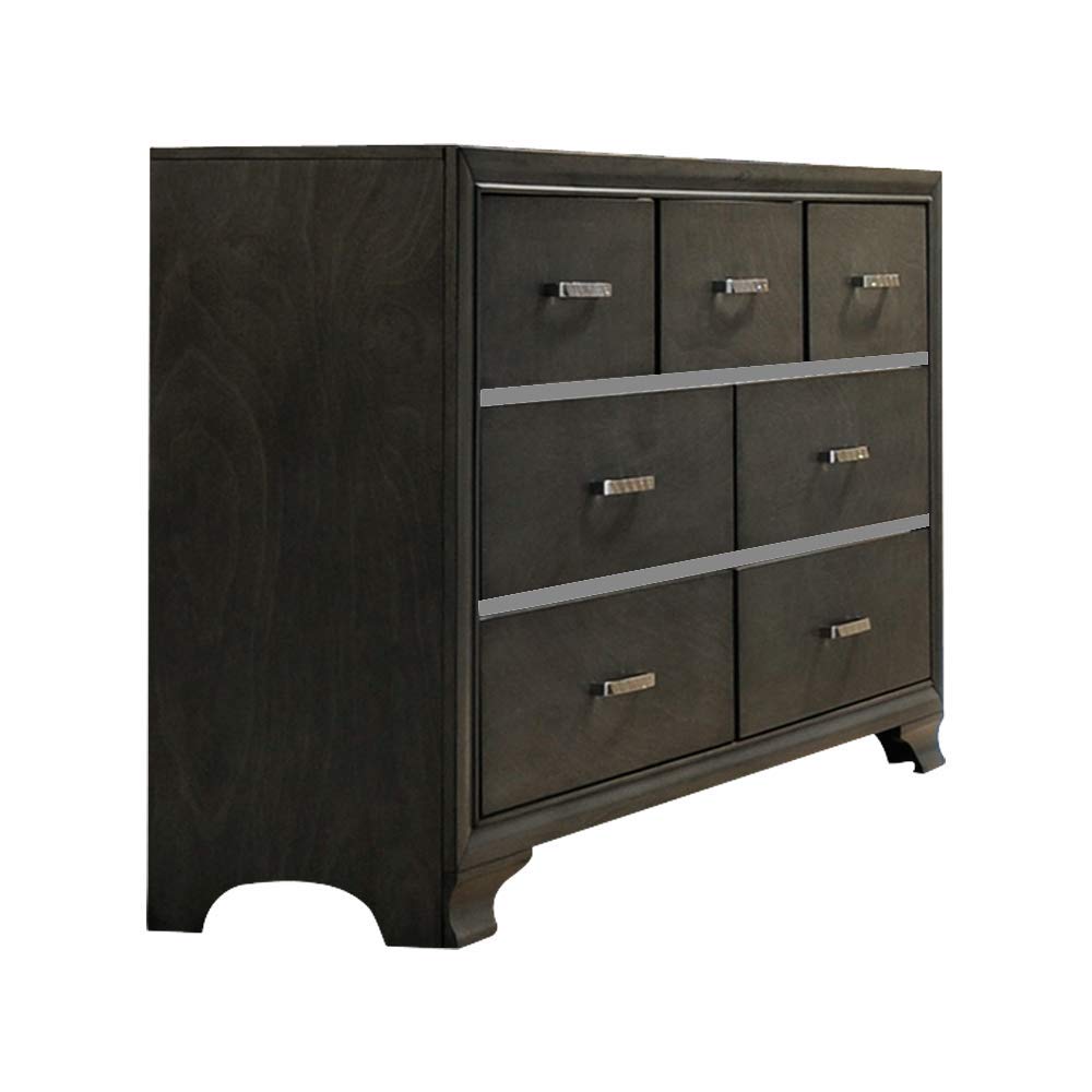 Kings Brand Furniture – 6-Piece Gray Wood with Faux Leather Headboard King Bedroom Set. Bed, Dresser, Mirror, Chest, 2 Night Stands Kings Brand Furniture