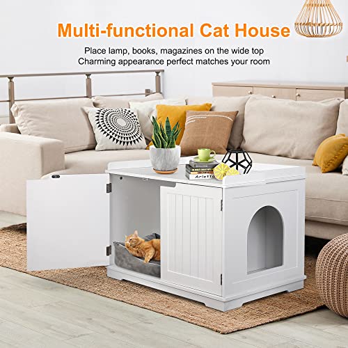 Pet Republic Hidden Cat Litter Box Enclosure Cat Litter Box Furniture Cat Washroom Cat House Table Nightstand (White) Pet Republic