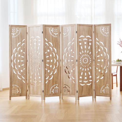 66.9Inch Wooden Room Partition - 6 Panels Boho-Styled Space Room Divider for Home/Office, Headboard & Yoga/Photo/Video Call Backdrop (Natural) Svimi