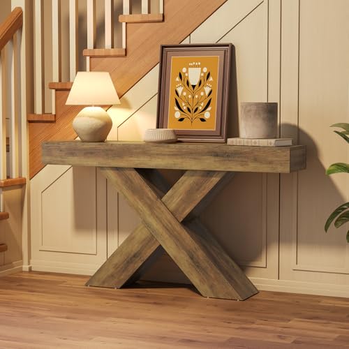 LITTLE TREE Narrow Console Table, 55-Inch Farmhouse Entryway Table, X-Shaped Couch Table Behind Sofa for Living Room, Entryway, Entrance, Foyer, Hallway, Rustic Brown LITTLE TREE