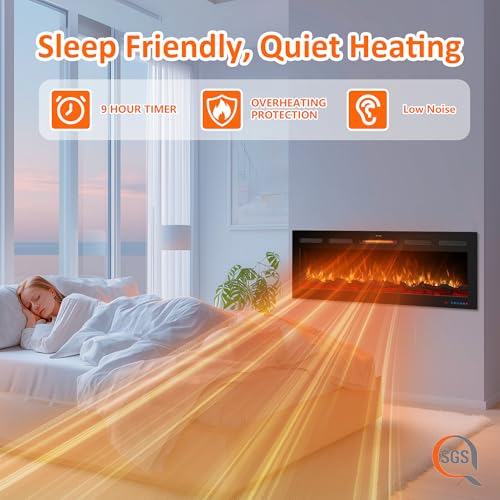 60" Infrared Smart Electric Fireplace Alexa/Google Compatible, Remote& App Control Multicolor Flame w/Dimmer, Wall-Mounted& Recessed WiFi Enabled Fireplace Heater w/Crackling Sound& Thermostat, 1500W Dreamflame