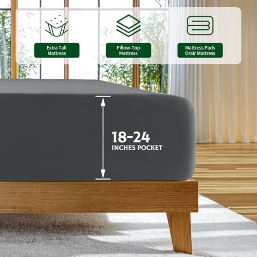 SONORO KATE 100% Viscose Derived from Bamboo_, Extra Deep Pocket up to 18"-24",Ultra Soft & Cooling Sheets for Hot Sleepers, Hotel Luxury Silky Bed Sheets (Dark Grey,King) SONORO KATE