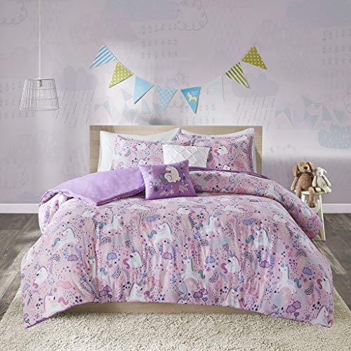 Intelligent Design Kids Cotton Duvet Set Vibrant Fun and Playful Print All Season Comforter Cover Matching Shams, Decorative Pillow, Children Bedding, Bedroom Décor, Full/Queen, Unicorn Pink 5 Piece Intelligent Design
