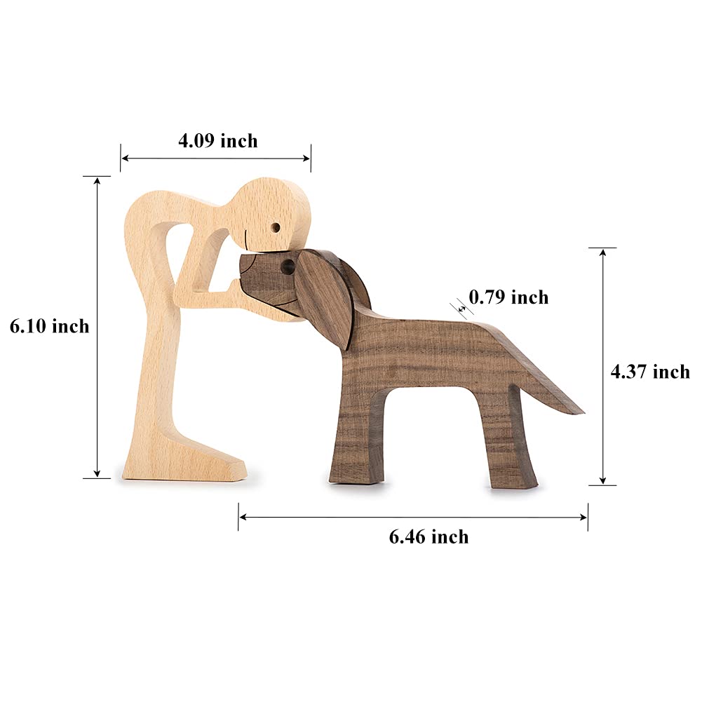 Handmade Wooden Man and Dog Figurine - Home Decor Sculpture, Large 10x6x0.8in, Eco-Friendly Gift ISHINE