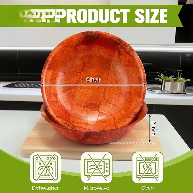 Rich&Richer Wooden Salad Bowl Set 6 Pcs - 8 Inch Salad Bowls Large Serving, Woven Wooden Bowls for Food, Mixing Bowls for Kitchen Set - Wood Salad Bowl Set Serving Bowls Rich&Richer
