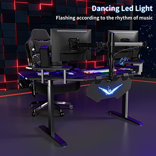 JWX Standing Gaming Desk with Aluminum Alloy Led Lights, 72'' Wing Shaped Large Gaming Studio Music Desk with Slot Design Shelves, for Live Streamer, Social Media Influencer & Music Recording JWX