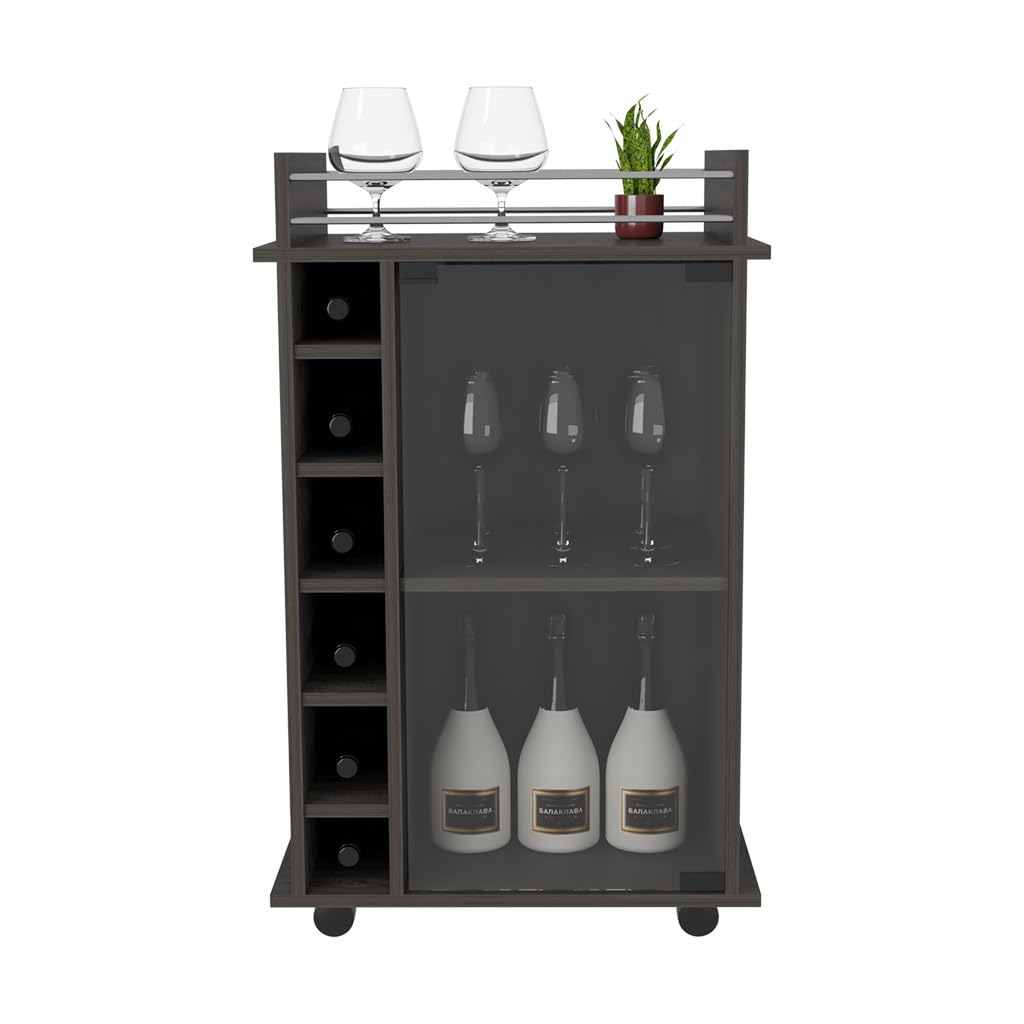 Bar Cart,Serving Cart,Drink Cart,Six Wine Cubbies, Carbon Espresso Finish ieikq