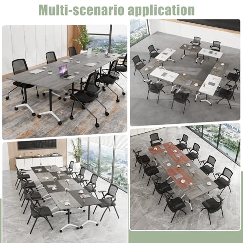 6Pack Mobile Conference Table Modular Meeting Training Tables Foldable Conference Room Tables with Wheels Modern Large Folding Office Table with Flip Top Desktop for 4-16 (6, Grey, 47in) YLMYXB
