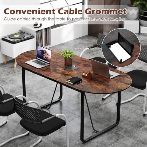 Giantex 71" Conference Table, Large Oval Meeting Table with Cable Management Grommet, Sturdy Metal Legs, Industrial Business Training Seminar Desk for Office Conference Room Boardroom Giantex