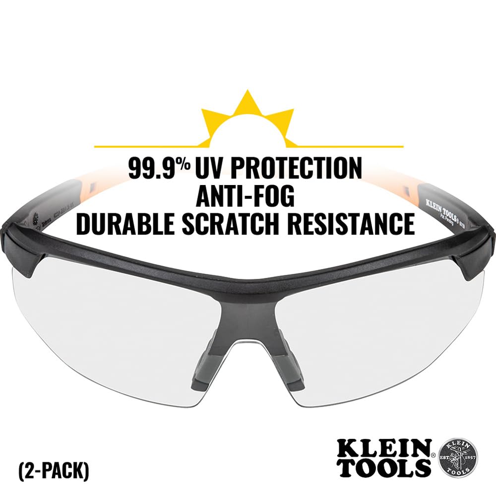 Klein Tools 60171 Safety Glasses, PPE Protective Eyewear with Semi Frame, Scratch Resistant and Anti-Fog, Clear Lens, 2-Pack Klein Tool