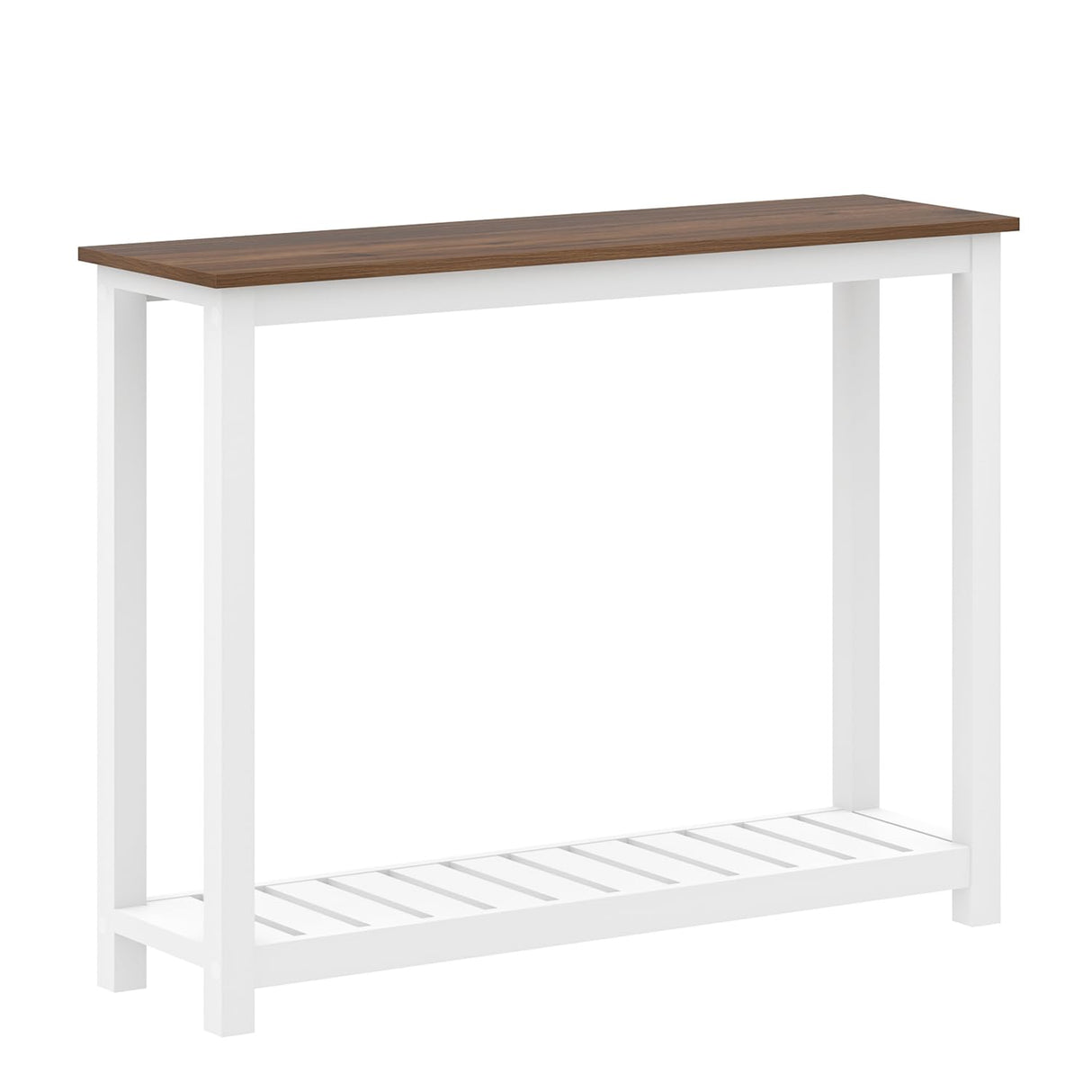 FOLUBAN Farmhouse Console Table for Entryway, Rustic Narrow Sofa Table for Living Room, Hallway, Entrance, 40 Inch, Vintage White & Walnut FOLUBAN