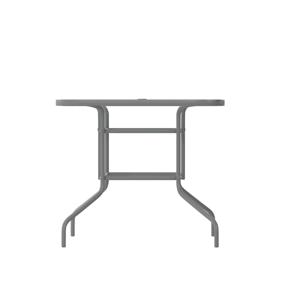 Flash Furniture Tory 31.5" x 55" Rectangular Tempered Glass Metal Table with Umbrella Hole, Silver Flash Furniture