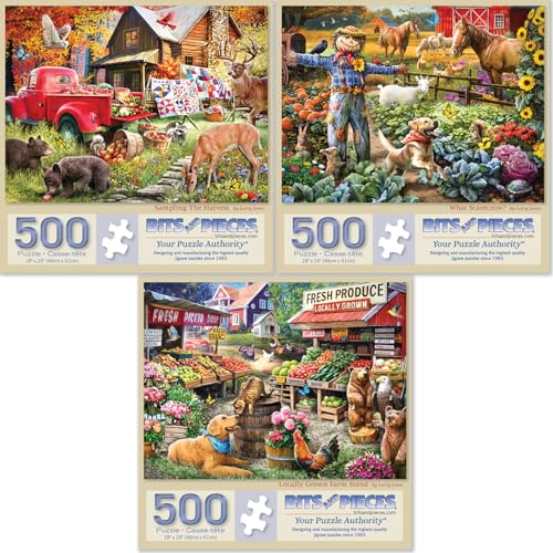 Bits and Pieces - Value Set of Three (3) 500 Piece Jigsaw Puzzles for Adults - Each Puzzle Measures 18" x 24" - Farm Vegatable Stand Jigsaws by Larry Jones Bits and Pieces