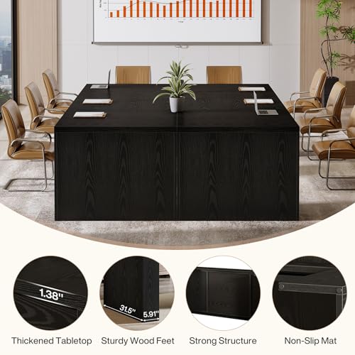 Tribesigns 12 ft Conference Table for 10-14 People, 142-Inch Rectangular Executive Meeting Table for Office, Farmhouse Sturdy Business Desk for Office Conference Room, (2, Black) Tribesigns