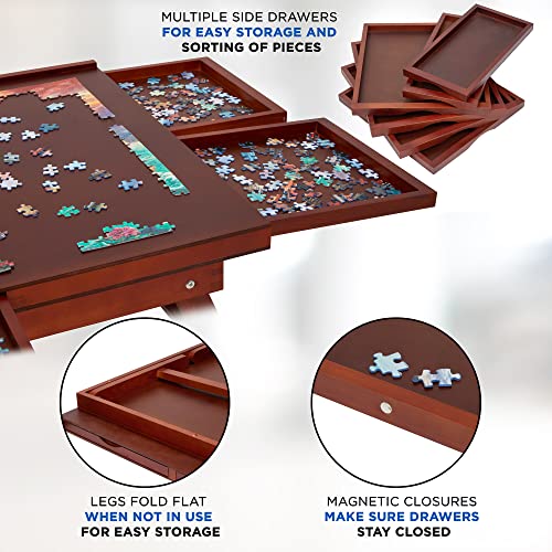 Jumbl 1000-Piece Puzzle Board Rack w/Cover | 23” x 31” Jigsaw Puzzle Table w/Legs 6 Removable Storage Sorting Drawers | Smooth Plateau Fiberboard Work Surface & Reinforced Hardwood | Games & Puzzles Jumbl
