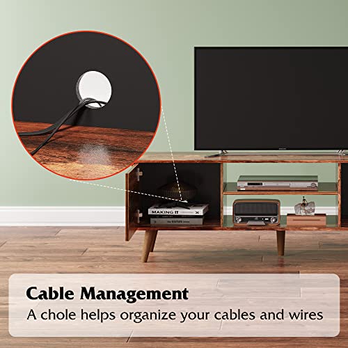 WLIVE TV Stand for 55 60 inch TV, Mid Century Modern TV Console, Entertainment Center with Storage for Living Room, Retro Brown WLIVE