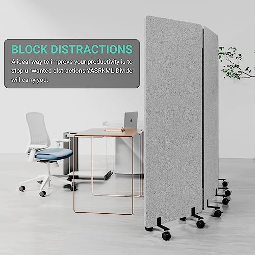 Soundproof Room Divider with Wheels, 66in Office Dividers for Sound Proofing & Reducing, 3 Panel Sound Proof Dividers for Office Partitions Portable Temporary Wall Acoustic Wall Divider,Light Grey YASRKML
