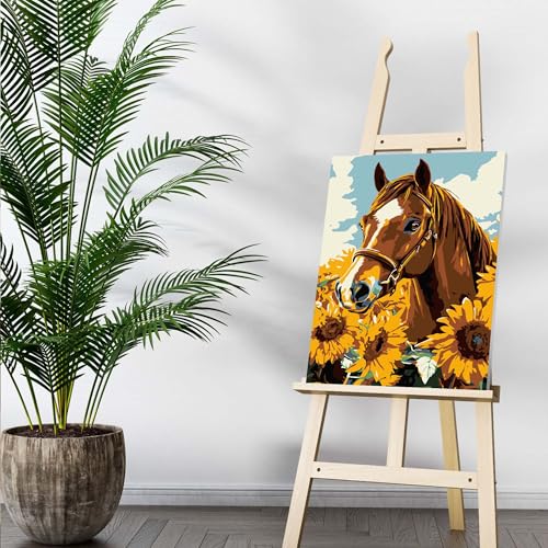 Bimkole Framed Paint by Numbers Kit for Adults Sunflower Horse, DIY Oil Painting Kit on Canvas with Paintbrushes and Acrylic Pigment for Beginner, for Home Wall Decor 8x12inch/20x30 cm Bimkole