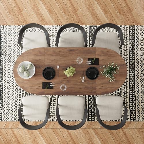 SAINTCY 70.86" Oval Dining Table for 6-8 People, Wood Kitchen Table, Rustic Dinner Room Table with Sturdy Tapered Legs, Home Furniture Kitchen Table for Kitchen, Living Room (Brown) SAINTCY