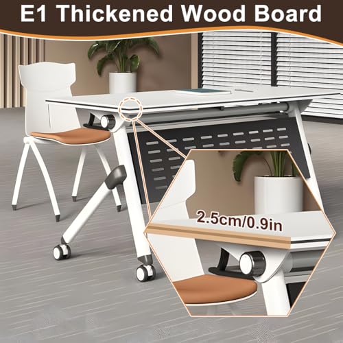 MOFGOE Folding Conference Table, Flip Top Training Table with Four Locking Wheels, Modular Office Desk with Strong Metal Frame, for Office, Conference Room, School,1 Pack,63 * 24 * 30in MOFGOE