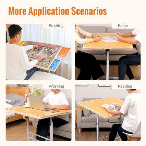 Puzzle Table with Drawers and Legs Height Tilting Adjustable for 1500 Pieces, Portable Jigsaw Puzzle Tables for Adults and Elderly, Puzzle Board with Covers Gifts for mom Women Mothers' Day… JoyPcsTable