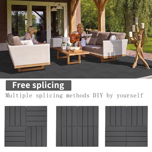 Cozurra Deck Tiles, 44 PCS Interlocking Deck Tiles, 12"x12" Waterproof Plastic Outdoor Flooring Patio Tiles for Balcony, Backyard, Indoor & Outdoor Use, All-Weather Patio Flooring, Dark Gray, 44 sq.ft Cozurra