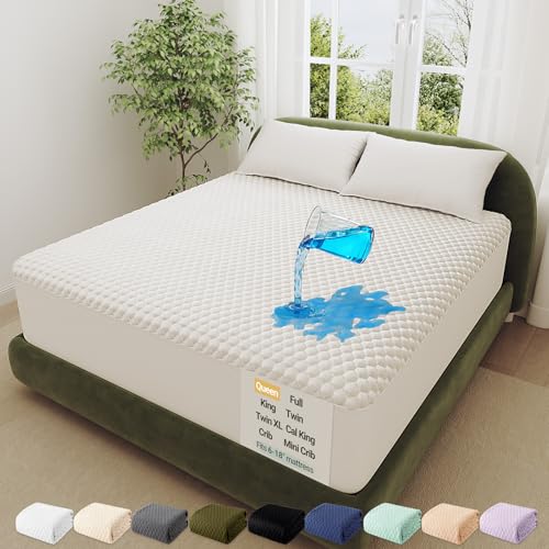 OhGeni 100% Waterproof Mattress Protector,Queen Size Mattress Soft Pad,Pet Hair & Bedwetting Resistant,Cooling Breathable Fitted Sheets,Washable Bed Cover,Non-Slip Deep Pocket,Noiseless for Bedroom OhGeni
