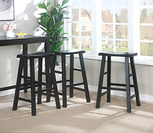 eHemco Heavy-Duty Solid Wood Saddle Seat Kitchen Counter Barstools, 29 Inches, Black, Set of 3 eHemco